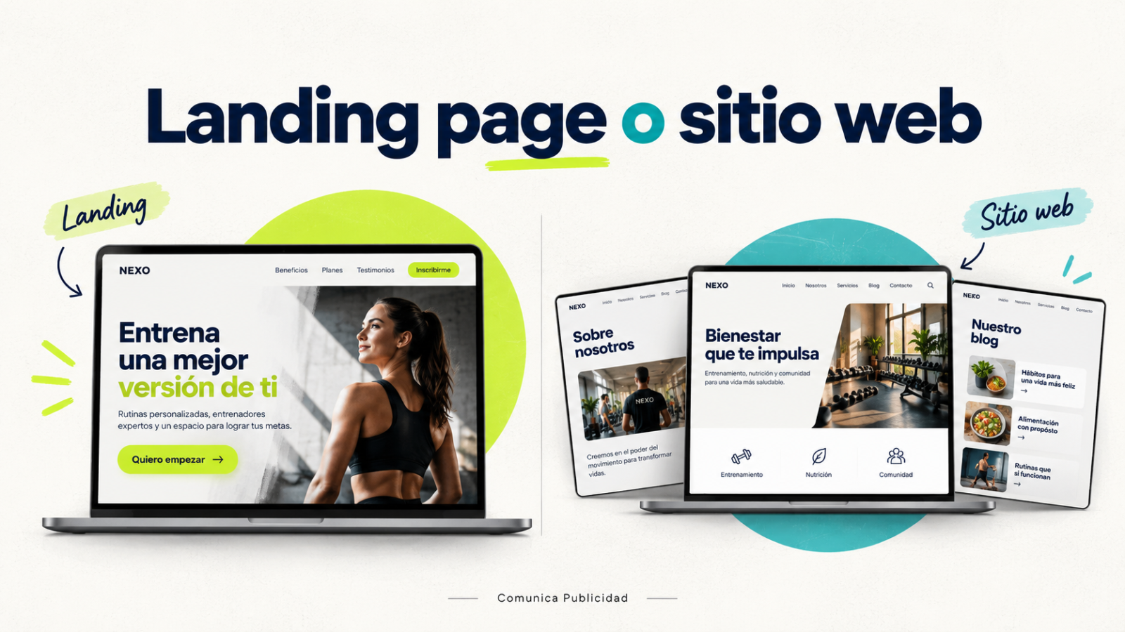 Landing page o sitio web: una página enfocada en una acción frente a un sitio con varias páginas.
