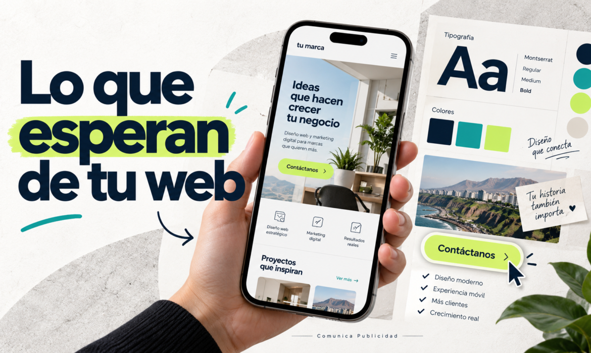 Lo que esperan de tu web: diseño adaptable al celular, tipografía clara y botones de contacto.
